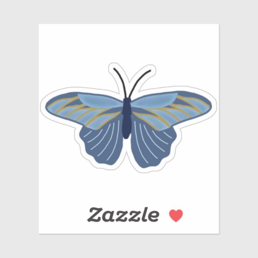 Blauwe en gouden vlinder sticker (Vel)