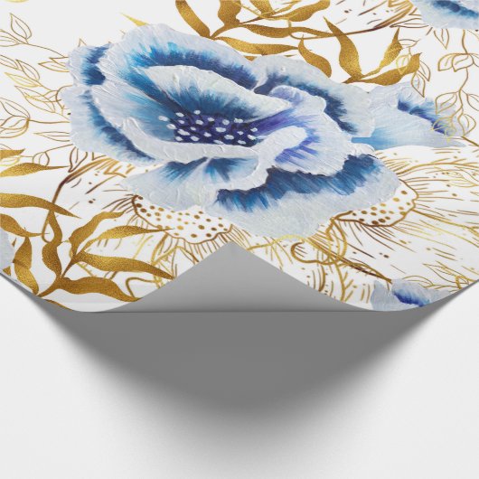 Blauwe en gouden Waterverf Anemone Cadeaupapier (Hoek)