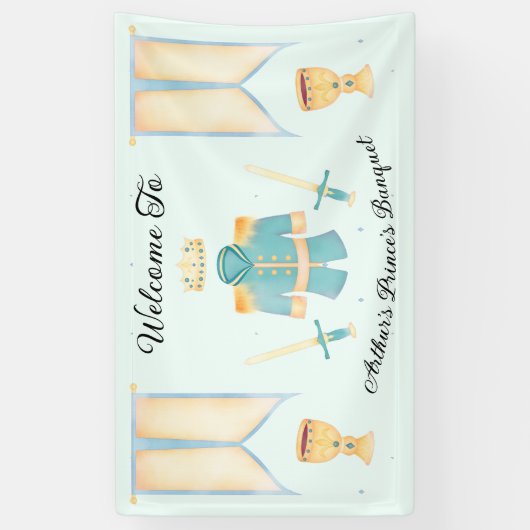 Blauwe en gouden Waterverf Welkomstwoord Spandoek (Verticaal)