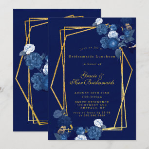 Blauwe en goudfluitjes Bridesmaids Luncheon Invite