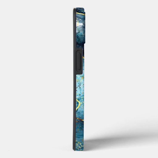 Blauwe en goudglittermarmer Case-Mate iPhone case (Achterkant / Rechts)