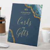 Blauwe en goudgrijze bruidskaarten en cadeautjes reclamebord met voetstuk (Insitu)