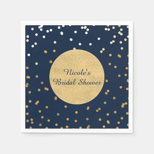 Blauwe en goudkleurige Confetti Stippen - Moderne Servetten (Voorkant)