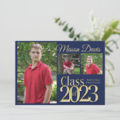 Blauwe en goudkleurige foto van 202 Foto Afstudere Kaart (Staand voorkant)