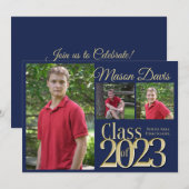 Blauwe en goudkleurige foto van 202 Foto Afstudere Kaart (Voorkant / Achterkant)