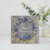 Blauwe en goudkleurige schaar feestdagenkaart (Staand voorkant)