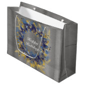 Blauwe en goudkleurige schaar groot cadeauzakje (Voorkant Gekanteld)