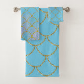 Blauwe en goudkleurige Shimmer Mermaid Scales Bad Handdoek (Insitu)