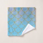 Blauwe en goudkleurige Shimmer Mermaid Scales Bad Handdoek (Wasdoekje)