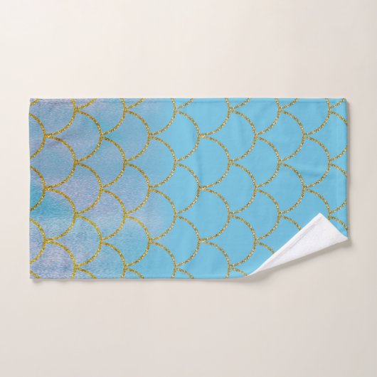 Blauwe en goudkleurige Shimmer Mermaid Scales Bad Handdoek (Handdoek)