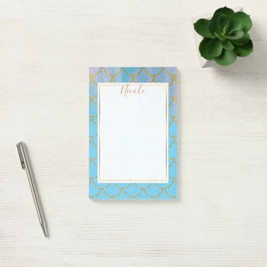 Blauwe en goudkleurige Shimmer Mermaid Scales Post-it® Notes (Kantoor)