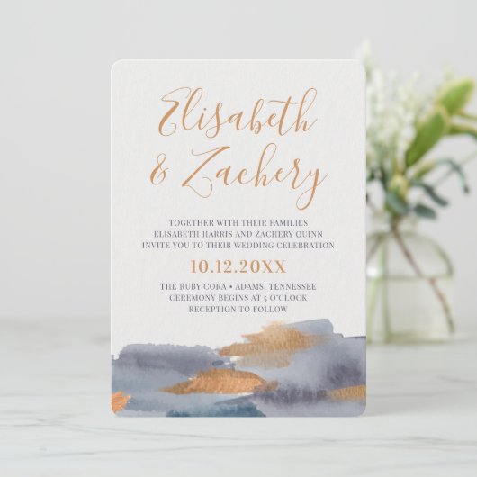 Blauwe en goudkleurige Waterverf Kaart (Staand voorkant)