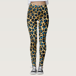 Blauwe en goudluipaard leggings