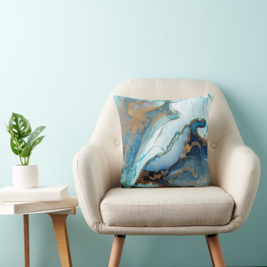 Blauwe en goudmakreel Marble Geode Kintsugi Kussen (Stoel)