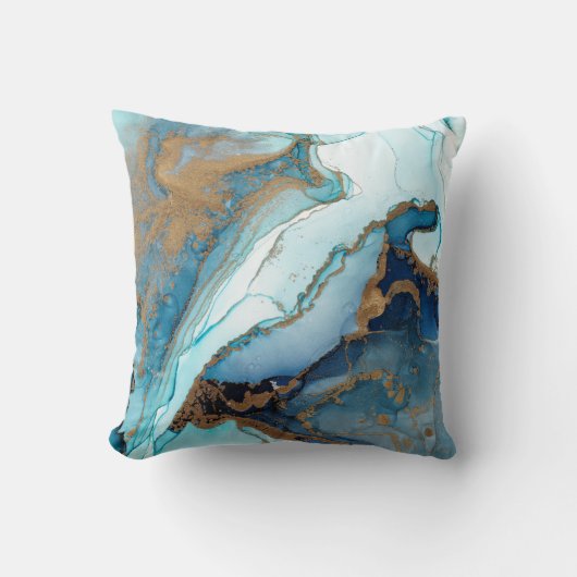 Blauwe en goudmakreel Marble Geode Kintsugi Kussen (Voorkant)