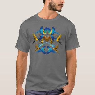 Blauwe en goudmakreel met zwarte achtergrond t-shirt