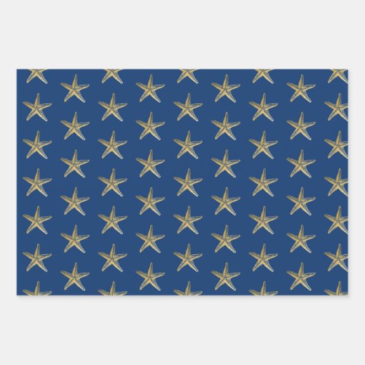 Blauwe en goudmakreel Nautical Stripe Inpakpapier Vel (Voorkant)