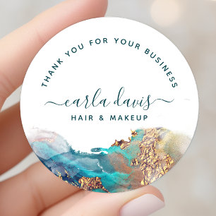 Blauwe en goudmatige kunst Vloeibare Waterverf Ink Ronde Sticker