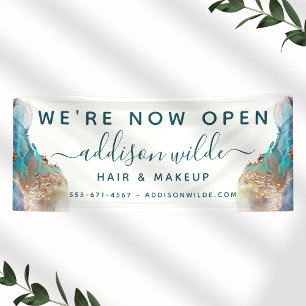 Blauwe en goudmatige kunst Vloeibare Waterverf Ink Spandoek