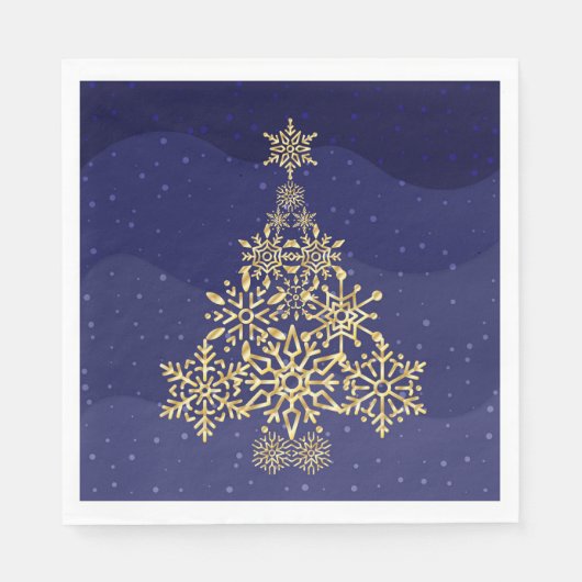 Blauwe en goudsnowflake-boom, kerstluiers servet (Voorkant)
