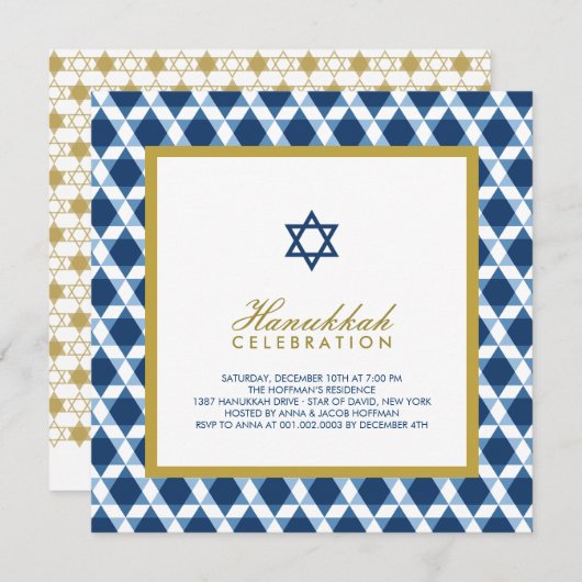 Blauwe en goudster van David Hanukkah Holiday Part Kaart (Voorkant / Achterkant)