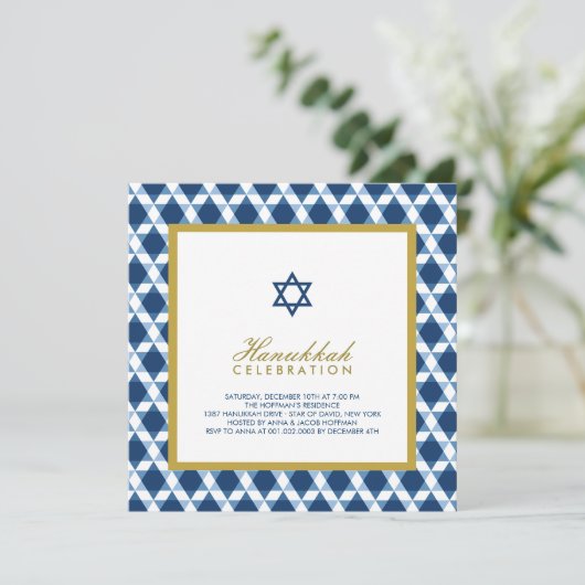 Blauwe en goudster van David Hanukkah Holiday Part Kaart (Staand voorkant)