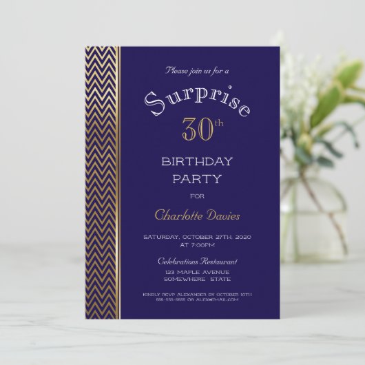 Blauwe en goudsurrogaat 30e verjaardag kaart (Staand voorkant)