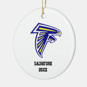 Blauwe en goudvalk kerstversiering keramisch ornament (Links)