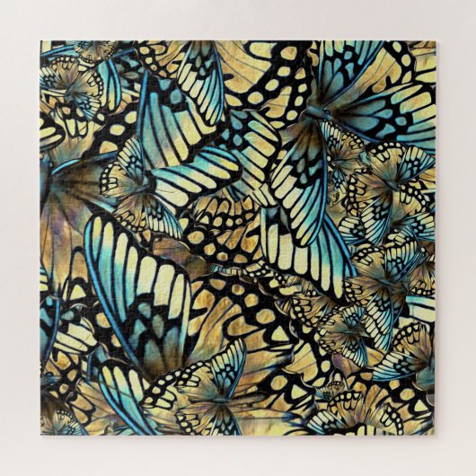  blauwe en goudvlindervleugels legpuzzel (Horizontaal)
