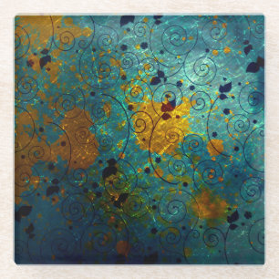 Blauwe en goudwijn glazen onderzetter