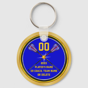 Blauwe en goudzeeplacrosse Gifts, speciaal geperso Sleutelhanger