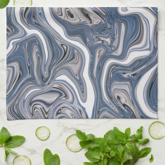 Blauwe en grijze Abstracte marmer Theedoek (Gevouwen)