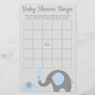 Blauwe en grijze Baby shower Bingo Game Kaart