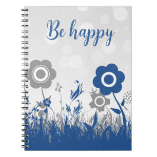 Blauwe en grijze bloemen notitieboek