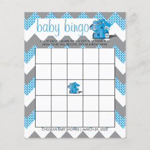 Blauwe en grijze Chevron Elephant Baby shower Bing Flyer