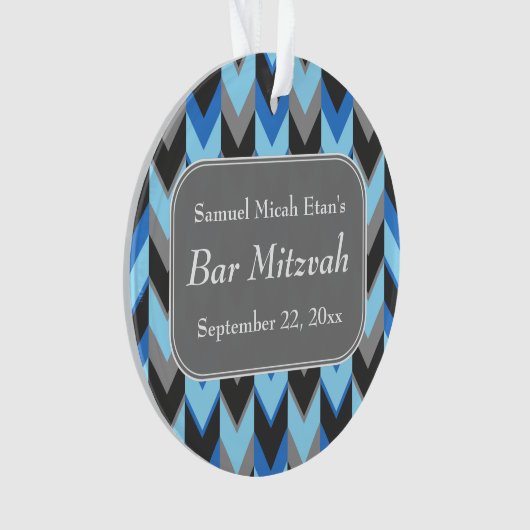 Blauwe en grijze Chevron Pattern Bar Mitzvah Ornament (voorkant)