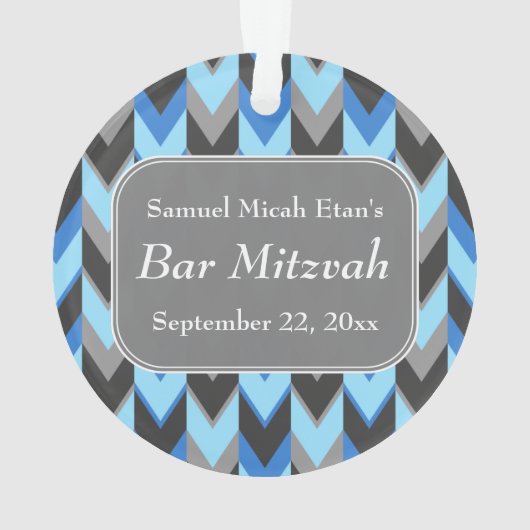 Blauwe en grijze Chevron Pattern Bar Mitzvah Ornament (achterkant)