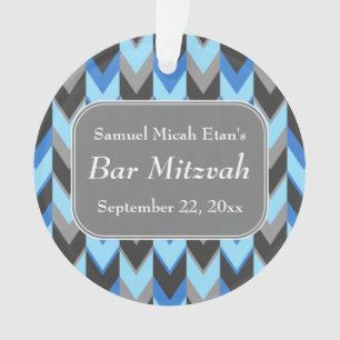 Blauwe en grijze Chevron Pattern Bar Mitzvah Ornament