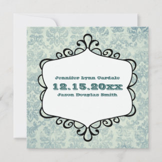 Blauwe en grijze Damask Wedding Invitations Kaart