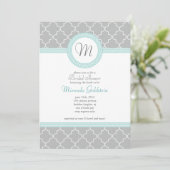 Blauwe en grijze monogram - Uitnodiging (Staand voorkant)