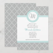 Blauwe en grijze monogram - Uitnodiging (Voorkant / Achterkant)