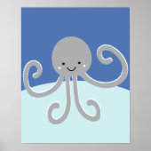 Blauwe en grijze oceaanleven - Octopus Nursery Pri Poster (Voorkant)