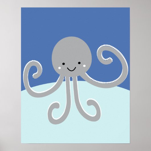 Blauwe en grijze oceaanleven - Octopus Nursery Pri Poster (Voorkant)