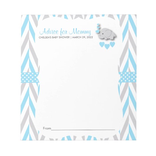 Blauwe en grijze olifant | Baby shower 2 - Advies Notitieblok (Voorkant)