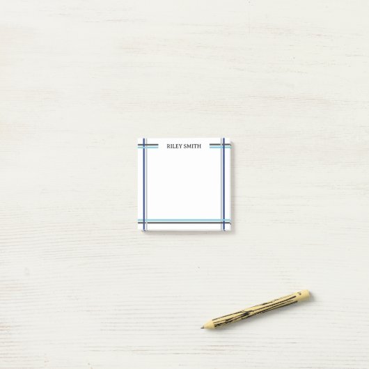 Blauwe en grijze overlappende strepen Naam toevoeg Post-it® Notes (Op bureau)