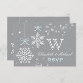 Blauwe en grijze Snowflake RSVP-kaart RSVP Kaartje (Voorkant / Achterkant)