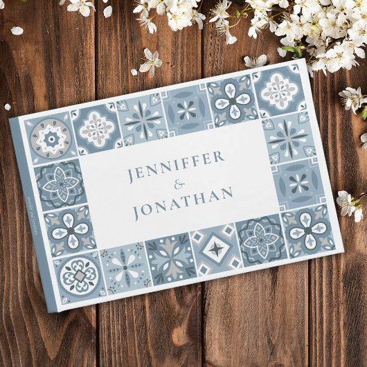 Blauwe en grijze Spaanse tegels Gastenboek