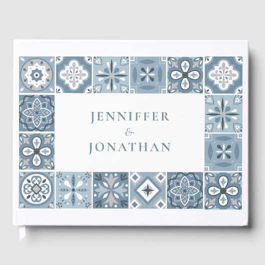 Blauwe en grijze Spaanse tegels Gastenboek (Voorkant)