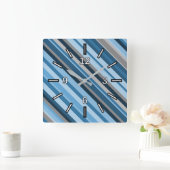 Blauwe en grijze StripesSquare klok (Huis)