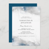 Blauwe en grijze Waterverf bruiloft Kaart (Voorkant / Achterkant)